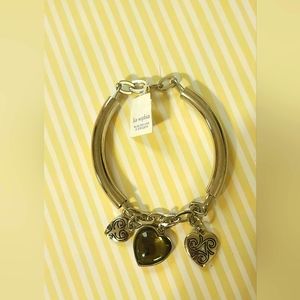 Lia Sofia Silver bangle like bracelet w/stretch & gem heart!